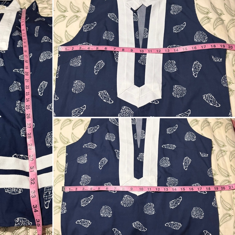 Sail to Sable Seashell Print Signature Mini Caftan Cotton Dress Mini Navy L NWT - Picture 13 of 13